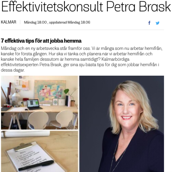 7 effektiva tips för att jobba hemma, Kalmarposten, Petra Brask